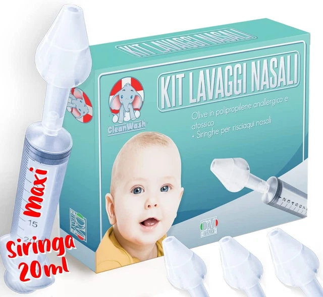 Siringa per Lavaggi Nasali Bambini MAXI, 3 Olive Nasali STANDARD Made in Italy +