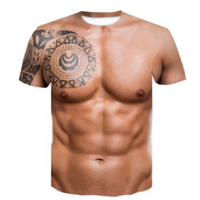 Men Kids Muscle Tattoo Print T-Shirt Short Sleeve 3D Digital Funny Tops Tee BE