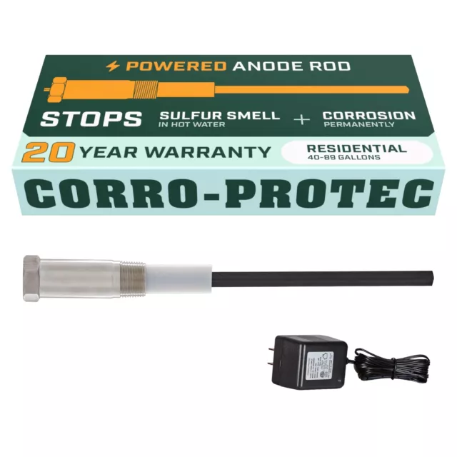 Corro-Protec Powered Anode Rod for Water Heater, 40-89 Gallon Tank, Black