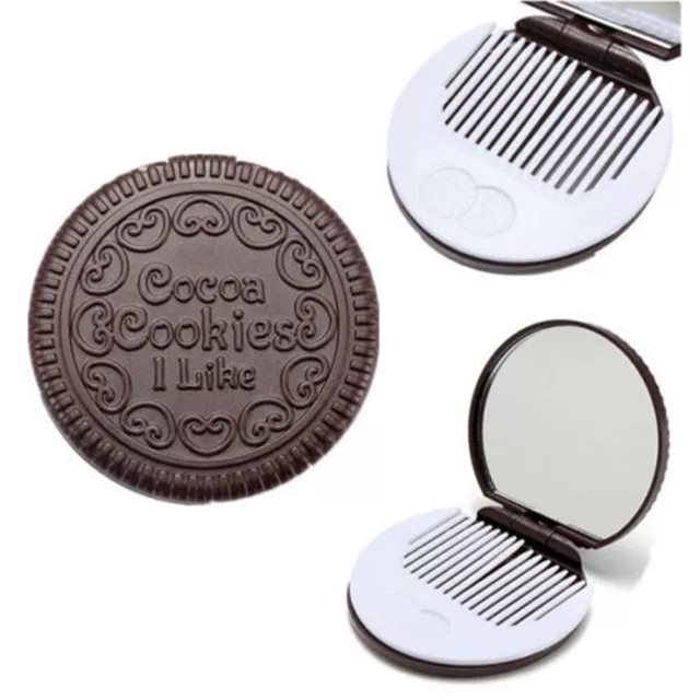 Home Office Use Women Pocket Mirror Mirror with Comb Chocolate Cookie Shaped