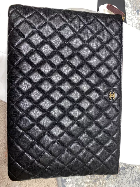 CHANEL BLACK CLASSIC Large O Case Clutch Bag Quilted Caviar Leather $950.00  - PicClick