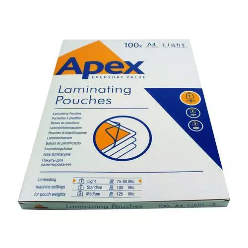 A4 Fellowes Apex 150 MICRON 2 x 75 Laminating Pouch A4 Light Duty Clear 6003201