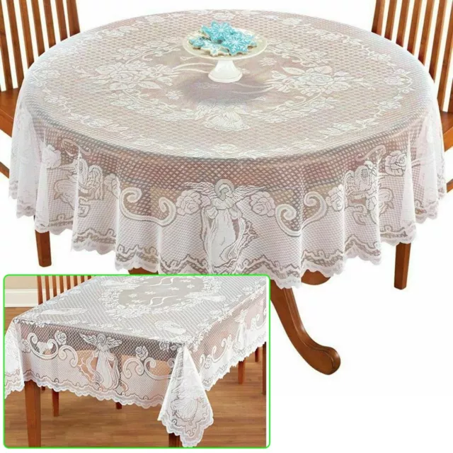 Rectangle Rond Blanc Dentelle Table Tissu Nappe Vintage Table Housse Nouveau