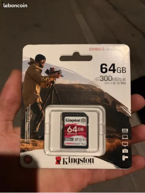 Kingston Canvas React Plus 64 Go UHS-II U3 V90 SDXC Carte Mémoire - SDR2/64GB