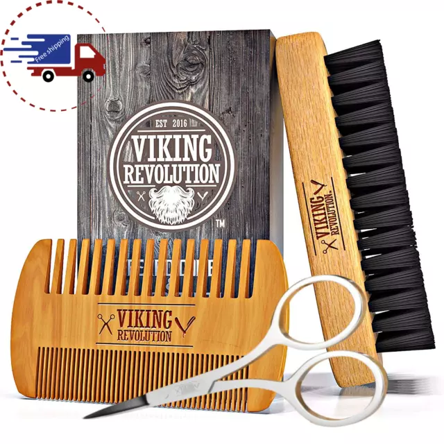 Comb & Beard Brush Set for Men - Natural Boar Bristle Grooming and Mustaches NEW