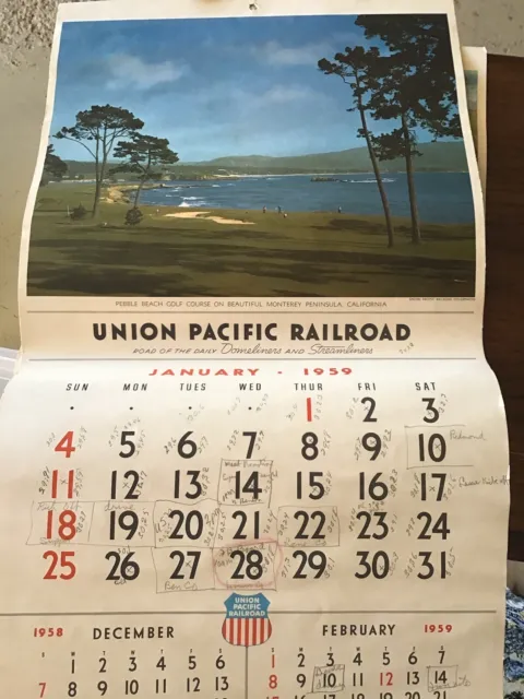 Vintage 1959 Union Pacific Railroad Scenic Calendar Trains Railway