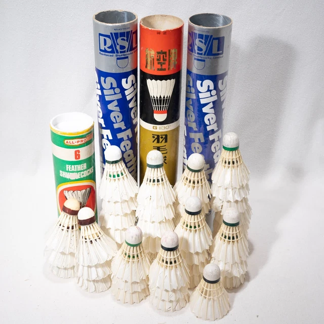 42x Vintage Badminton Shuttlecocks Mixed Lot Real Feathers - RSL Silver All Pro