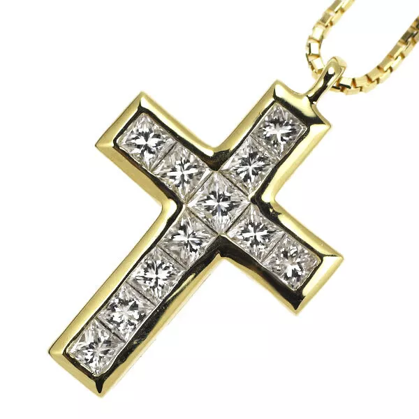 Yukizaki K18YG Diamond Pendant Necklace 0.50ct Rich Cross - Auth free shipping f