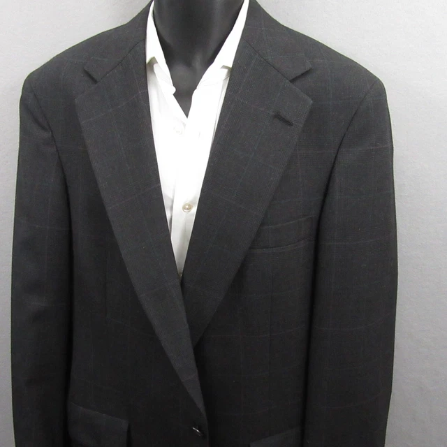 Sewell Mens Sport Coat Size 42 L Gray Window Pane Single Vent Wool Blazer