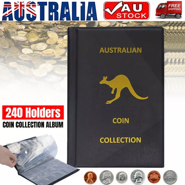 Coin Album - 240 Coin Collection Folder Book holders Coins Black/Gold Australian