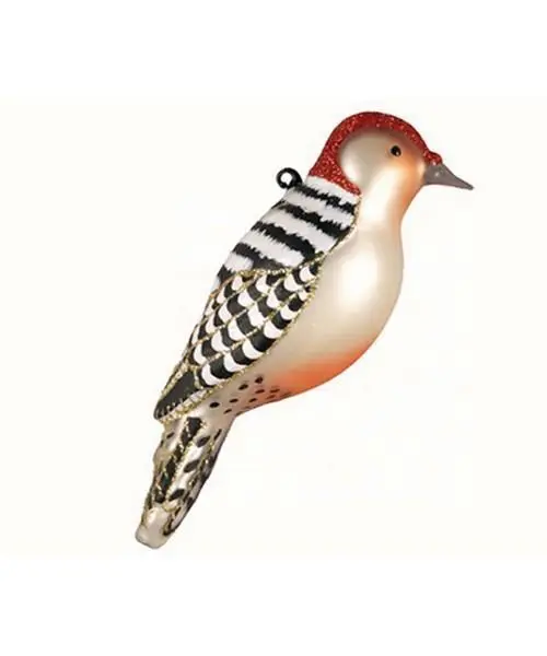 Red Bellied Woodpecker Bird Blown Glass Handcrafted Christmas Ornament NIB