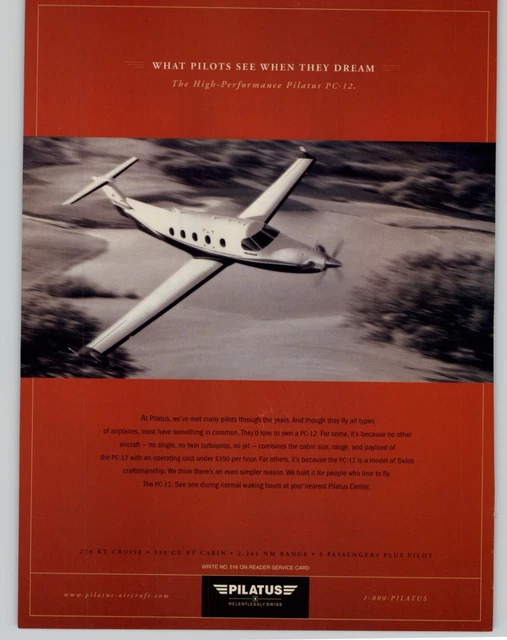 2004 Pilatus PC-12 Turboprop Airplane Aircraft Magazine Print Ad Poster