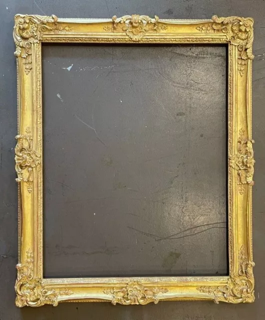 Louis XV -24" x 30" SOLID WOOD HAND CARVED PICTURE FRAME GILDED IN 22K GOLD LEAF