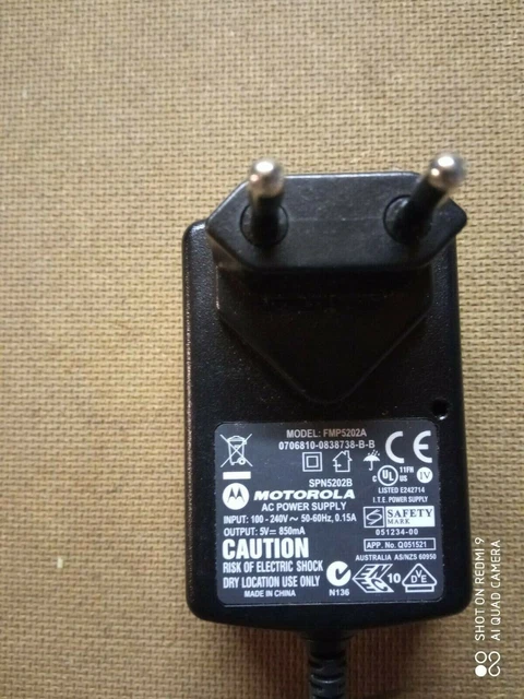 Chargeur Mural Motorola Mini USB Type B - Output 5.0V, 850mA - Pour Téléphones Anciens