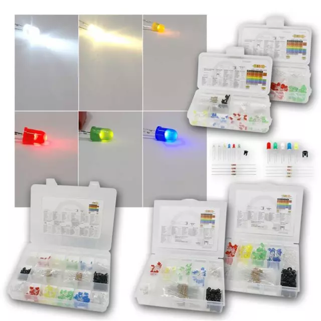 LED Sets 3mm & 5mm mit Widerstand & Clips verschiedene Sortimente in Box Auswahl 2