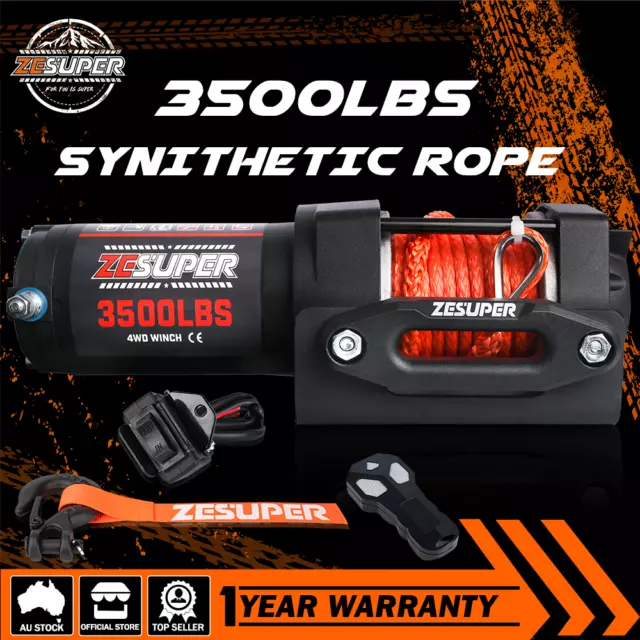 ZESUPER Electric Winch 12V 3500LBS Wireless Synthetic Rope ATV UTV 4WD 4X4 Boat