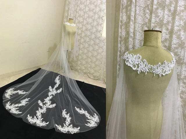 Bridal cape veil cover up lace 120'' length 3 meters