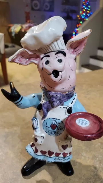 VTG! Blue Sky Clayworks Heather Goldminc Ceramic Love Chef Pig Tea Light Statue