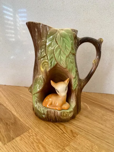 Vintage Withernsea Eastgate Pottery Fawn Deer Fauna 15.5cm Jug Vase