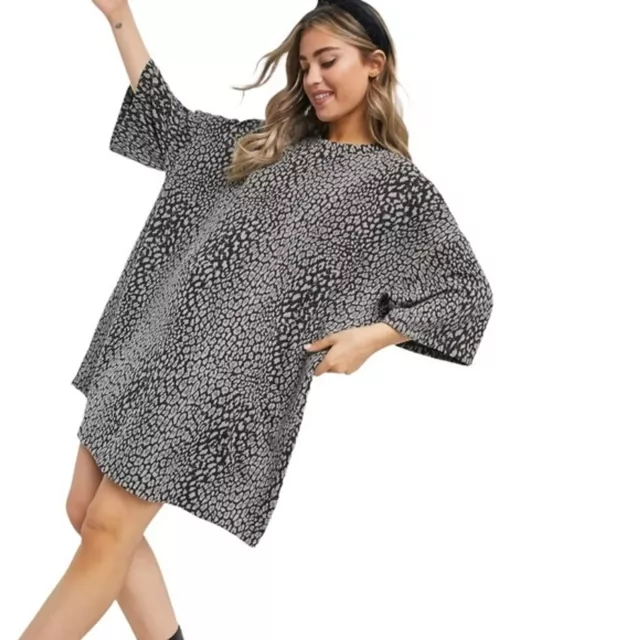 ASOS DESIGN Oversized T-Shirt Dress in Gray Textured Animal US 12