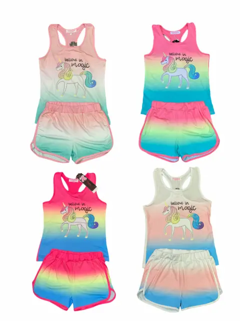 Girls Vest Top and Shorts Set Unicorn 2-14 Years Summer Outfit 2 Piece Magic