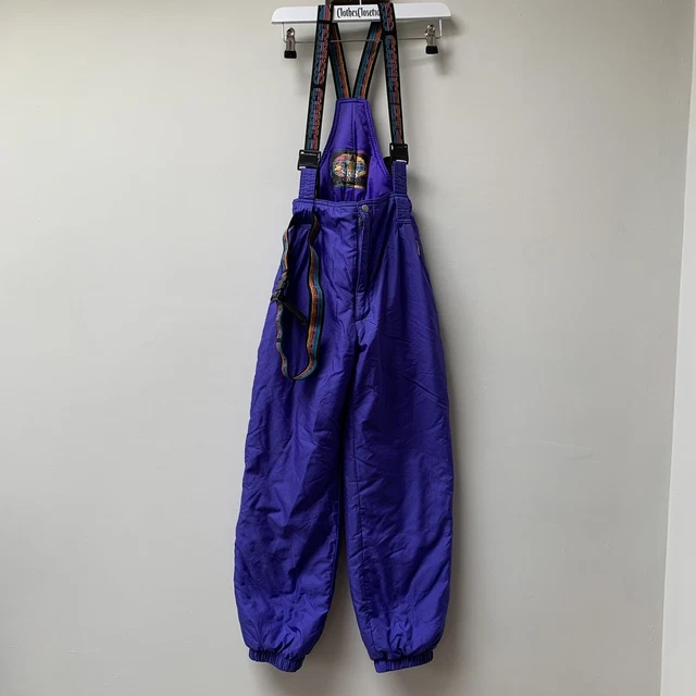 Pantaloni vintage sci salopette da neve bambini età 12 anni 152 cm viola