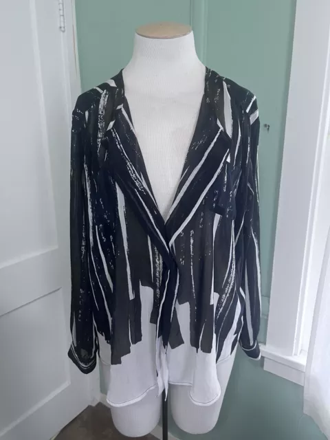 Addition Elle Sexy Sheer Striped Dark Blue  & White Plus Size V-Neck Tunic 1X