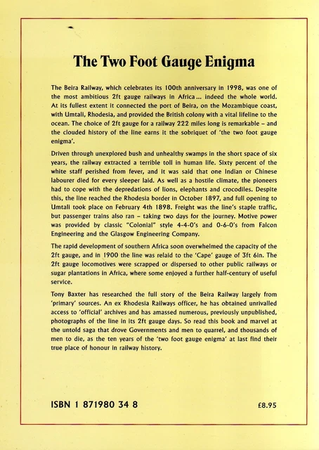 THE TWO FOOT Gauge Enigma (The Beira Railway) Anthony Baxter - Plateway Press £10.99 - PicClick UK