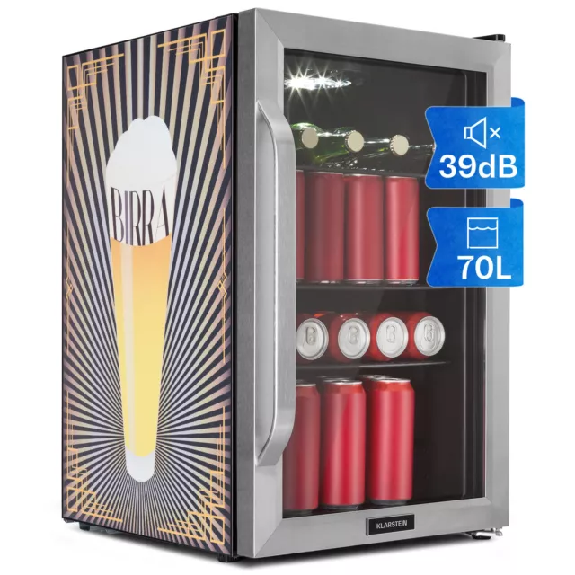 Kühlschrank Getränkekühler Flaschen Minibar 70 L Edelstahl Birra Edition Silber