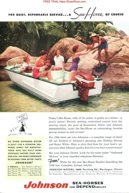 Johnson Outboard Motors Vintage Ad Advert From 1956 - Vgc - 7X10