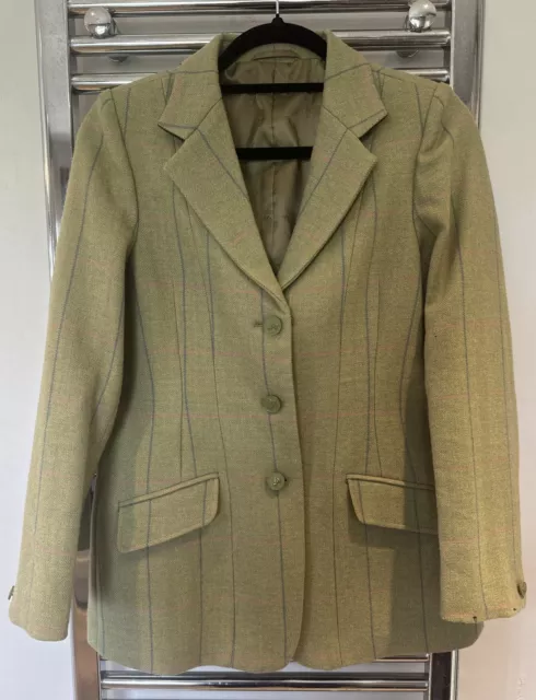 Shires Huntingdon Tweed Hacking Jacket Green Blue Pink Check 100% Wool 32”