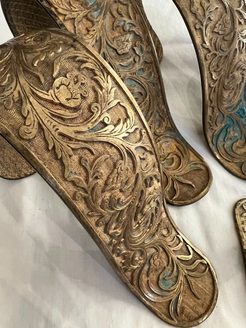 Antique French 4 Piece Curtain Drape Tieback Brackets Gold Gilt Brass Bronze 2