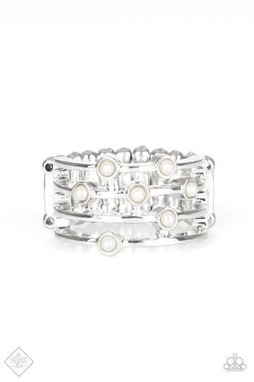 Paparazzi Ring White Silver Make Way For Broadway Pearl Wide Band Fashion Fix