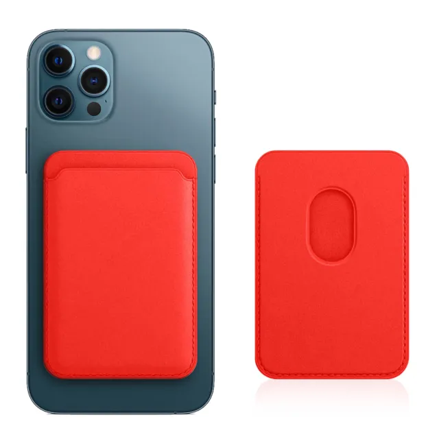 Porte Carte  iPhone 12 et 13 Revêtement en Cuir Fixation Magnétique Rouge