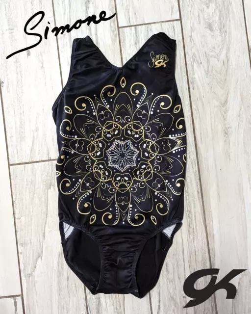 RARE GK ELITE Adult Medium Gymnastics Leotard Simone Biles Gold Olympic MANDALA