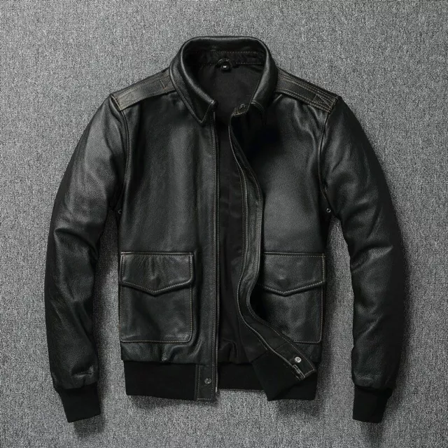 BLACK BOMBER LAMBSKIN Leather Jacket for Men Flight Coat $108.85 - PicClick