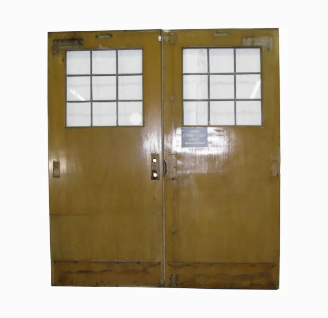Oak Double Office Doors with Lead Glass Half Lights 81 x 71.25