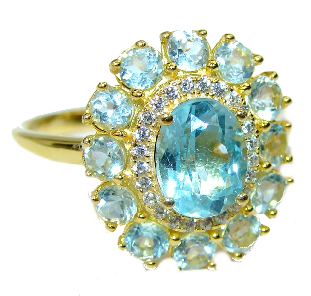 Pacifica genuine Swiss Blue 14K Gold over .925 Sterling Silver handmade Ring siz