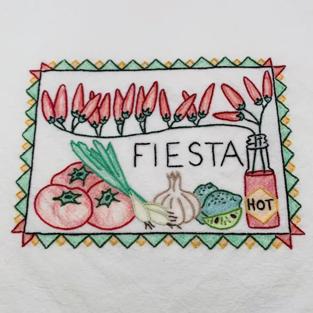 Embroidered Dish Towels Hand Stitched Southwest Taco Mexico Farmhouse Vintage 3