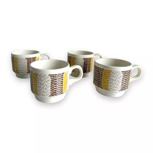 Set Of 4 Vintage BILTONS ENGLAND MCM Tea Cups Coffee Mugs Plaid Retro