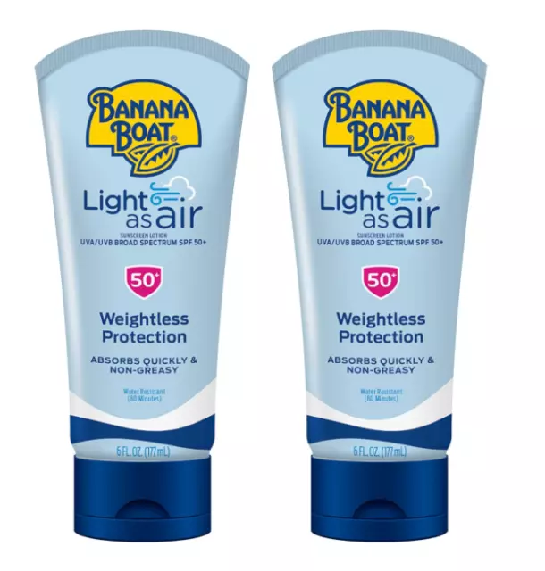 Banana Boat Light As Air Sunscreen Broad Spectrum Lotion SPF 50 6oz 2 Pack NEW