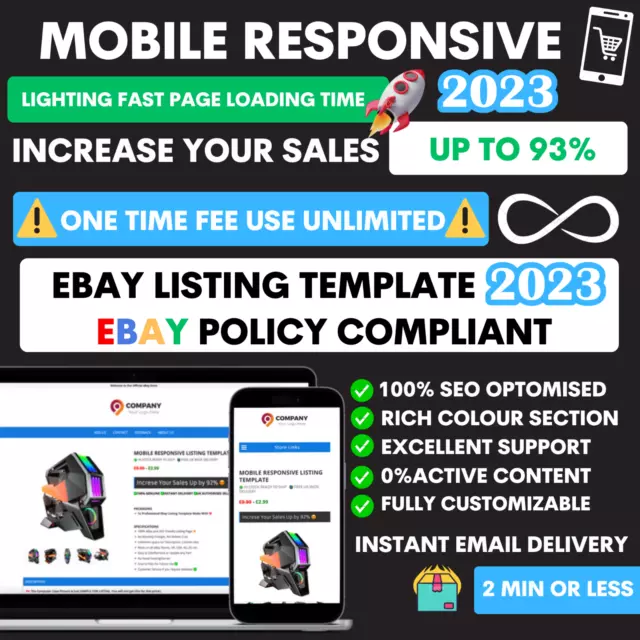 Ebay Html Listing Template Auction Professional Mobile Responsive Design 2021