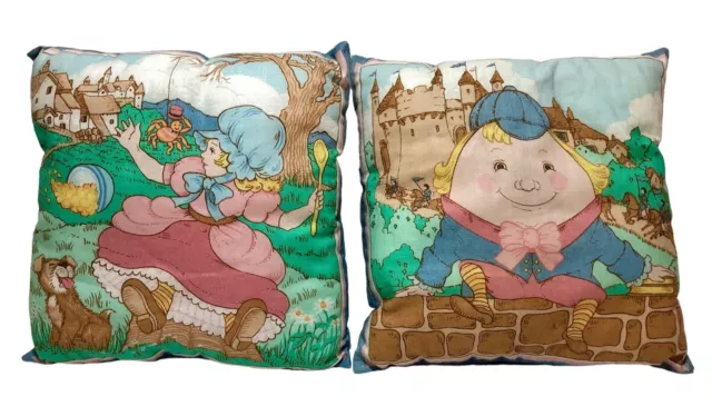 Vtg Handmade 2 Crib Pillows Nursery Rhyme Miss Muffet Humpty Dumpty Shabby Chic