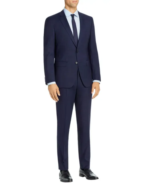 Hugo Boss Mens Huge/Genius Slim Fit Tonal Plaid Suit 44 Regular Blue - NWT $795