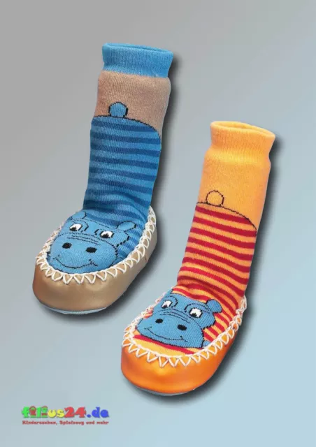 Playshoes Chausson Pantoufle Hippopotame en Orange Et Bleu Taille 17 Jusqu'À 34