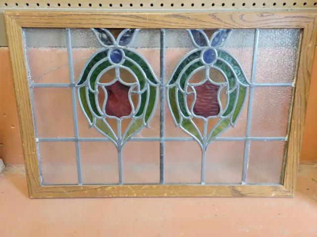 ANTIQUE AMERICAN STAINED GLASS WINDOW  ARCHITECTURAL SALVAGE 29x19