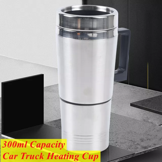 100w Travel Car Heating Kettle Cup Electric Water Heater Mug Silver 300ml