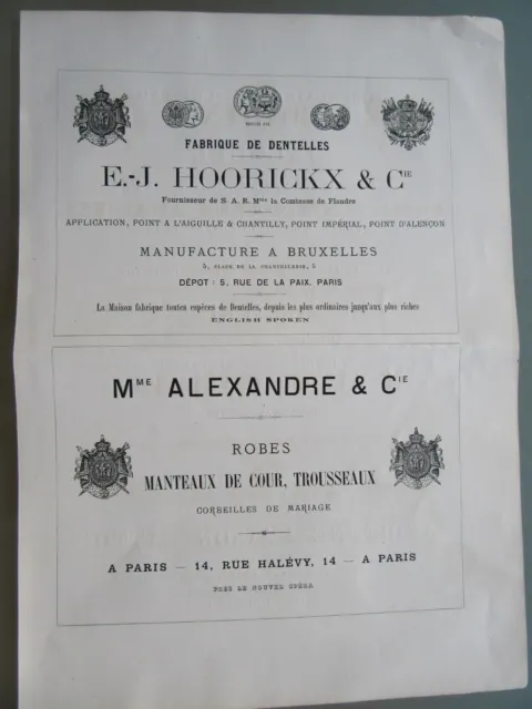 Gde Publicidad Antigua 1870 Paris Ej Hoorickx & Cie Dentelles Mme Alexandre