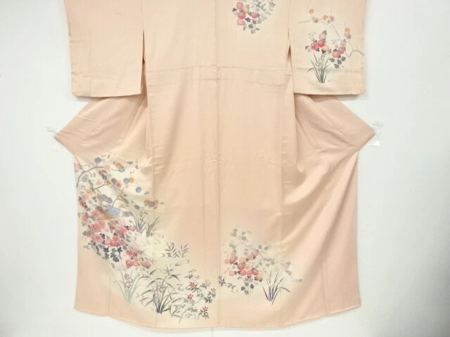 6570073: Japanese Kimono / Vintage Homongi / Birds & Kiku With Ume Blossom
