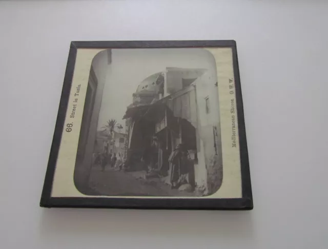 GWW VICTORIAN Glass Magic Lantern Slide STREET IN TUNIS C1890 TUNISIA PHOTO 2